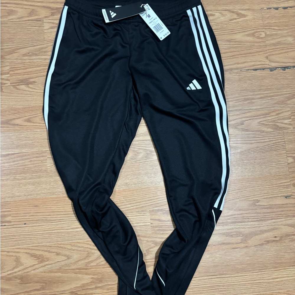 Adidas Men's Black Joggers with White Stripes